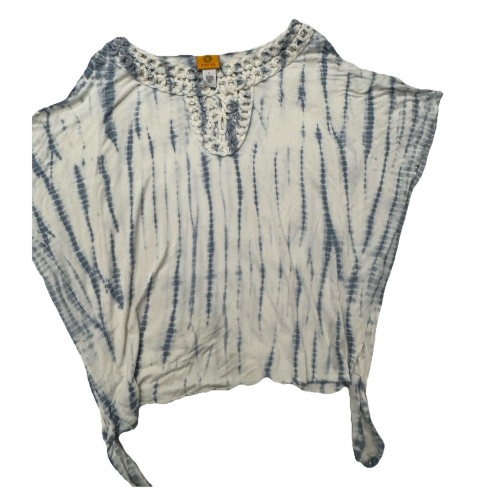 Ruby Rd Tee Top L Flutter Sleeve Shades of Blue T-Shirt Striped Embellished